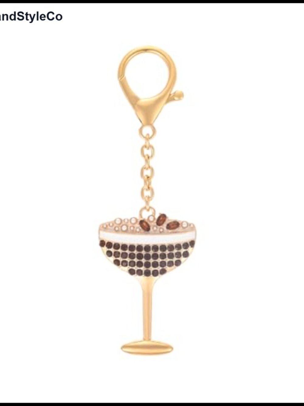 Gold Plated Espresso Martini Keychain Charm Lobster Clasp 6.5 In Bag Charm